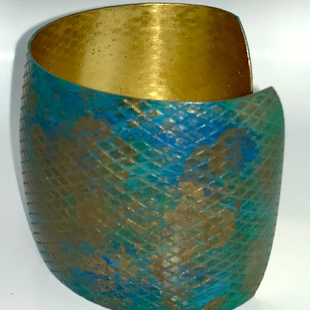 Patina Domed 2 in Brass texturized Cuff Bracelet